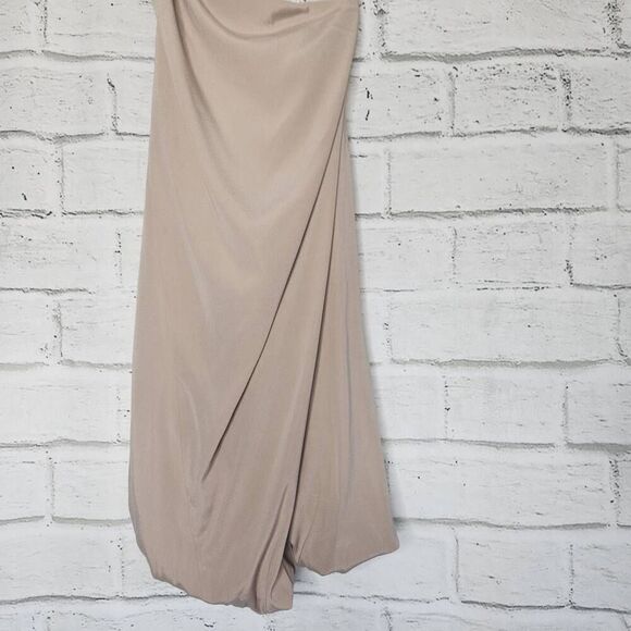 Ramy Brook Beige One Shoulder Mini Dress Bubble Hem 100% Silk Party - Picture 3 of 15